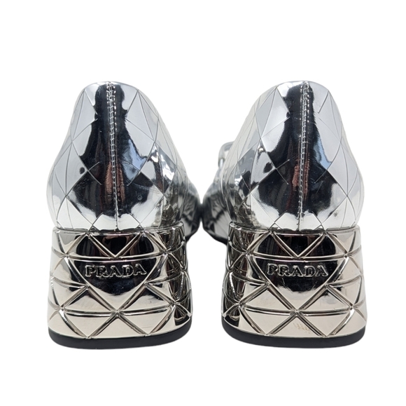 NEW PRADA Venice Metallic Silver Mary Jane Leather Heel Size EU 38 - Picture 9 of 16